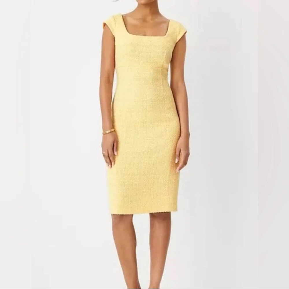 Ann Taylor Yellow Textured Cap-Sleeve Midi Dress
